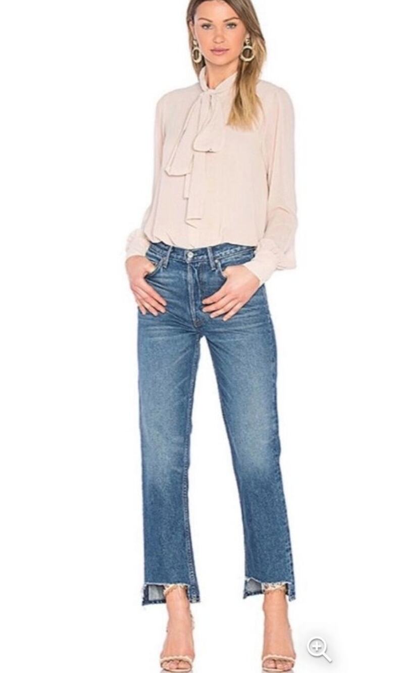 GRLFRND Revolve Helena High Rise Bittersweet Straight Leg Denim Dark Wash Jeans